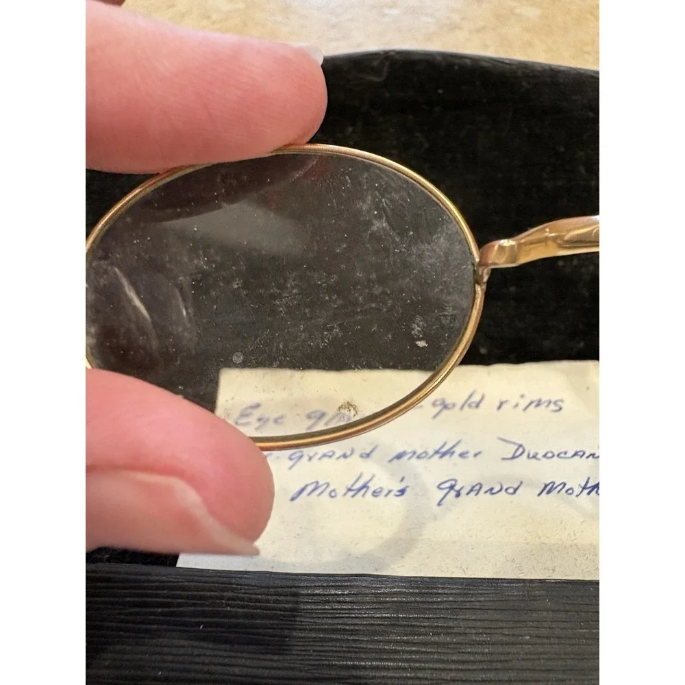 Vintage Antique Wire 12k Gold Rim Eye Glasses w/ Case Eyeglass And Note 11 Grams